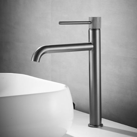 Varmt och kallt koppar tvättställsblandare - Hög grå