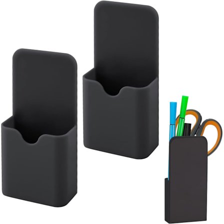 2 st magnetiska pennhållare, S-storlek magnetisk pennhållare organizer för hemmakontor, tillbehör för kylskåp, whiteboard, skåp (svart)