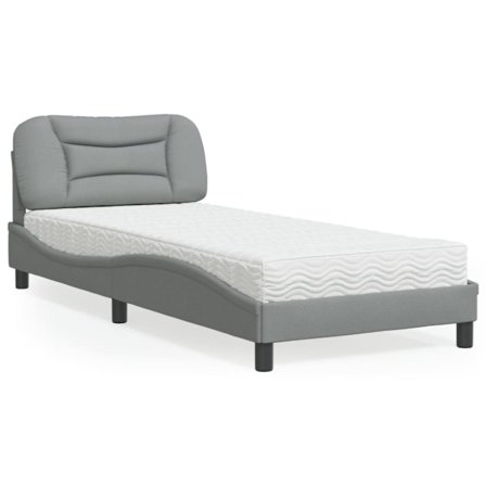 Bed with Mattress "Hvar" Light Grey 90x200 cm Fabric