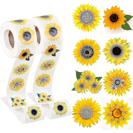 1000 st 1" Solrosklistermärken, Sommarsolros Etiketter Med 8 Solrosmönster Självhäftande Solros