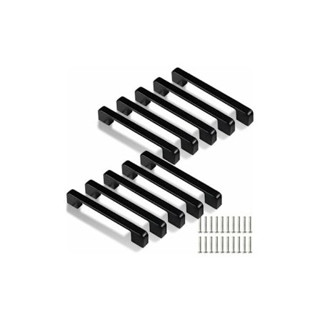 128mm kjøkkenhåndtak, 10 stk svarte kjøkkenhåndtak for dør, skuff, skap (med skruer)