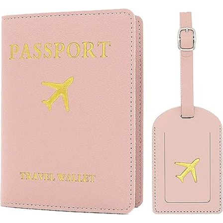 2 bagagemærker Pas etui (pink), 1 pas etui og 1 bagagemærke, PU læder bagagemærke til rejsepasbeskyttelse og kuffertmærker