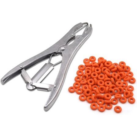Pince à Castration ,Pince Castration éLastique Acier Inoxidable,pour Bovins Porcins Mouton ,Avec 100 Anneaux Caoutchouc