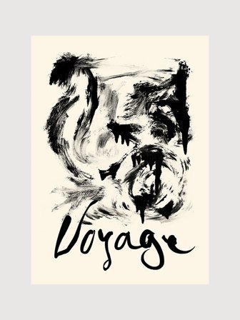 Svartvit abstrakt poster på gul bakgrund med svart text | Kunstary.com, 30x40 cm