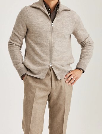 Morris Cork Knitted Zip Jacket - Beige - XL