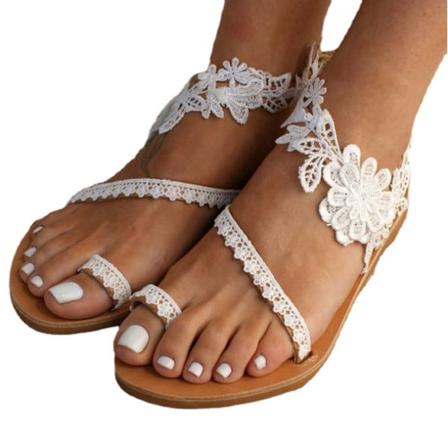 Kvinnors bekväma sandaler med blommor för fest white 37