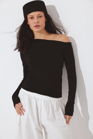NA-KD Off Shoulder Jersey Top - Off shoulder-toppe - Sort - XS (EU 32)