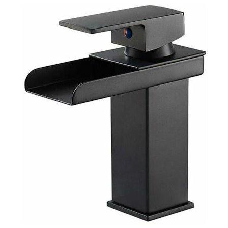 Matt Sort Servantbatteri Messing Foss Baderomskran med Varmt & Kaldt Vann Tilgjengelig Keramisk Ventil Konkav Fossdesign Baderom