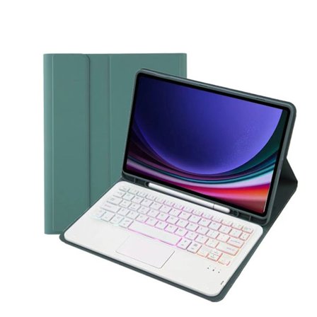 Mörkgrön Bluetooth Tangentbordsfodral med Touchpad Bakgrundsbelyst Tangentbord Kompatibelt med Samsung Galaxy Tab S7+/S7