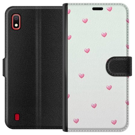 Kompatibel Tegnebogsetui til Samsung Samsung Galaxy A10 Minimalistisk mønster med lyserøde hjerter på en lysegrå baggrund, sødt og enkelt design