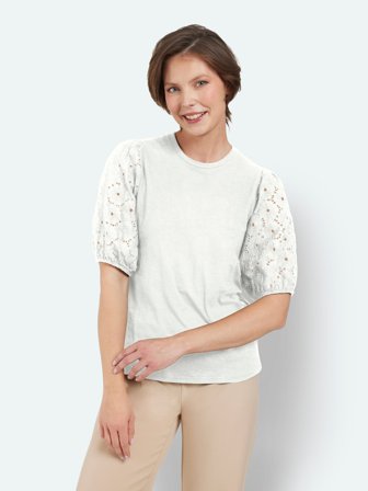 BRANDTEX - Kortærmet T-shirt - Råhvid - Broderi Anglese
