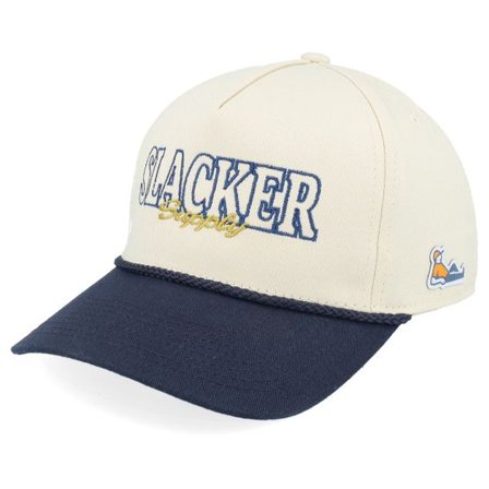 Slacker Supply - Beige adjustable Keps - Slacker Outline Script Rope Stone/Navy A-frame Adjustable @ Hatstore