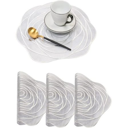 Brikkesett - Sølv - 4 deler - Vaskbar PVC - Varmebestandig - Sklisikker