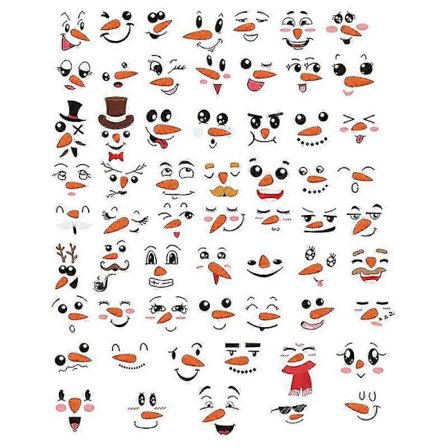 Klistremerke Snømann Ansikt Glassvindu Dekal Diverse Vintertema Søte Uttrykk Jul