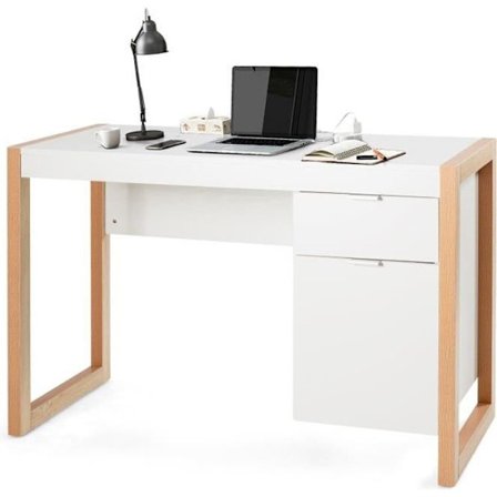 COSTWAY Computer Skrivebord Modern Style 112,5 x 50 x 75 CM 2 Skuffer, Studiebord til hjemmekontor Soveværelse Lavet af MDF
