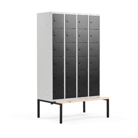 6 door locker CLASSIC, bench seat, 4 modules, 2120x1200x550mm, black