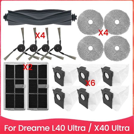 Dreame X40 Ultra/L40 Ultra/X40 Pro -imurin varaosat, pääharja, sivuharja, HEPA-suodatin, moppiliina Cl