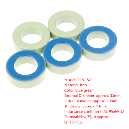 T130-52 Järnferrit Toroidkärnor 33*20*11mm För Induktorer Järn