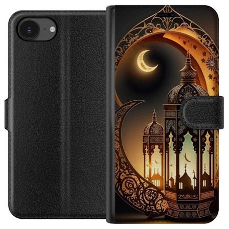 Kompatibel Tegnebogsetui til Apple iPhone 16e Dekorativ orientalisk lykta med halvmåne och stjärnor i varm gyllene nattmiljö