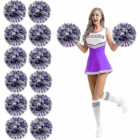 12 kpl Cheerleading Pom Pom -ponnareita sormiaukoilla, metallinhohtoiset Cheer Pom Pom -ponnarit - WELLNGS