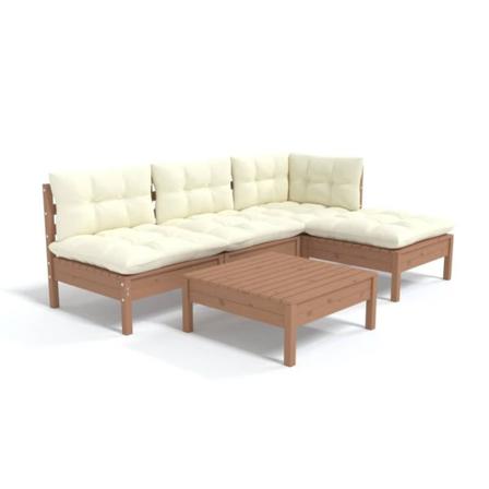 Vidaxl Loungegrupp Med Dynor 5 Delar Honungbrun Massiv Furu Brun