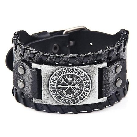 Herre bredt skinnarmbånd kompassdesign