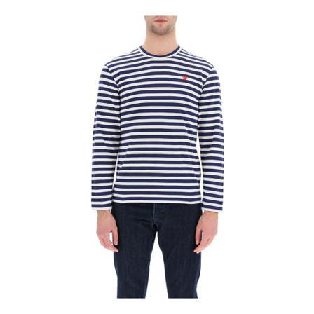 Comme des Garçons Play, Striped Long-Sleeve Heart-Logo T-Shirt Blauw, Heren, Maat:M
