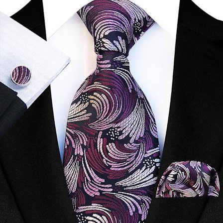 Slipsset för män, enfärgad paisley slips för män