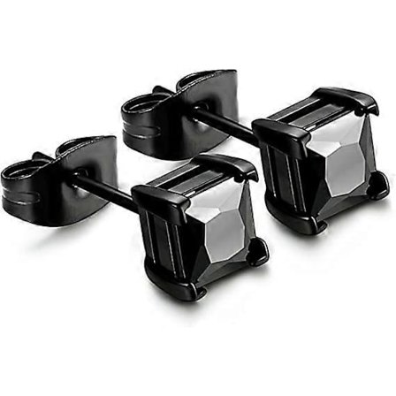 Rustfrie stål øredobber med cubic zirkonia for menn og kvinner, svart piercing 20G 6mm