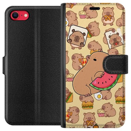 Kompatibelt Plånboksfodral till Apple Apple iPhone SE (2022) Söt capybaror njuter av vattenmelon pizza och popcorn i en varm och lekfull design som