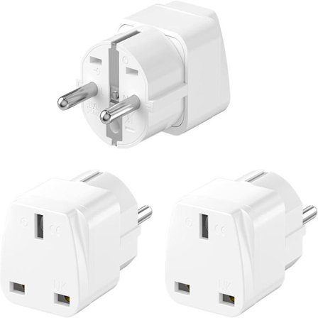 UK til europæisk stikkontakt 3-pak, rejseadaptere til EU-stik, 3-polet type G til 2-polet, til Tyskland Spanien Frankrig