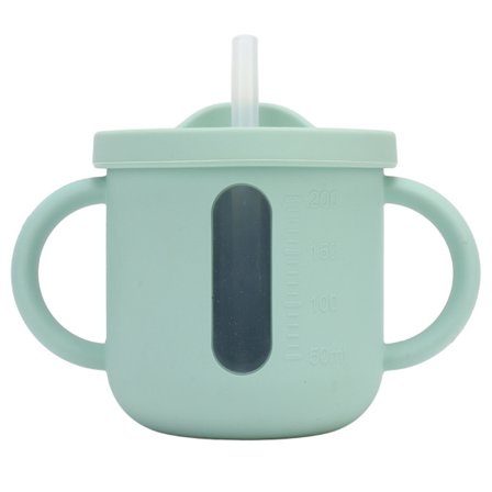 Letvægts Silikone Tudkop med Dobbelte Håndtag Lækagesikker Træningskop til Småbørn til Hjemmet og Rejser Grøn