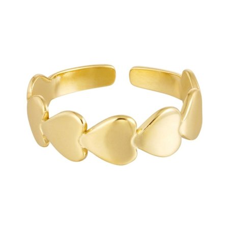 Ring i Rostfritt Stål med en rad Hjärtan - Guld - Justerbar