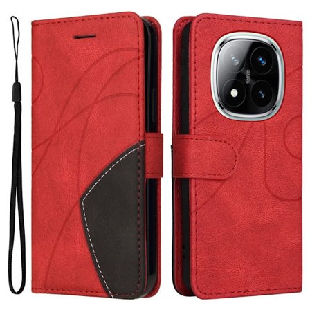 Texturerat läder Xiaomi Redmi Note 14 Pro 5G / Xiaomi Redmi Note 14 Pro Plus 5G fodral med handledsband - Röd