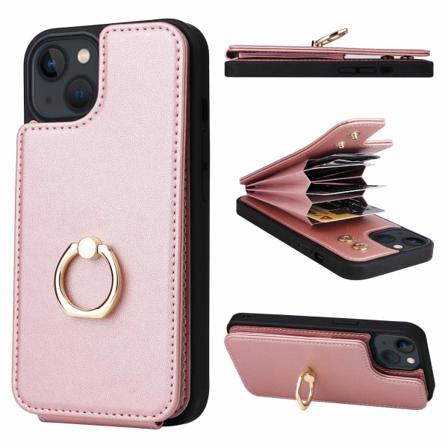 Läderfodral För Iphone13promax Roséguld Med Korthållare Anti