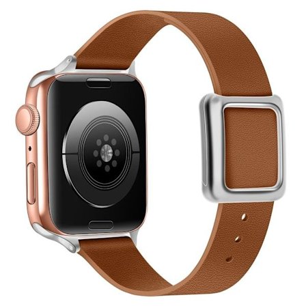 Apple Watch Series 8 (45mm) / Watch Ultra klockarmband i äkta läder med silverfärgat spänne - Brun