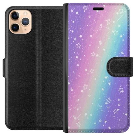 Kompatibel Tegnebogsetui til Apple iPhone 11 Pro Max Rainbow-farvet pastelbaggrund med hvide stjerner og glitrende prikker i blød overgang