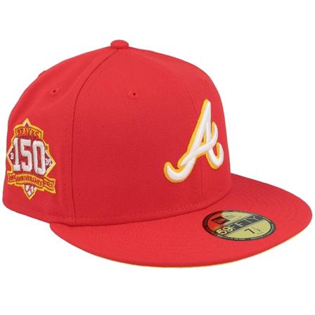 New Era - MLB Rød fitted Caps - Atlanta Braves Roulette 59FIFTY 150th Anniversary Red/Yellow Fitted @ Hatstore