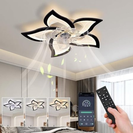 LED-kattovalaisin tuulettimella – Hiljainen, 3-värinen himmennettävä, käännettävä tuuletin, kaukosäätimellä