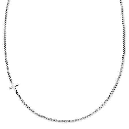 New Classics | 3mm Silver-Tone Stainless Steel Rounded Box Chain Cross Necklace for Men - Chain necklaces