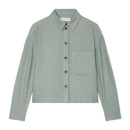 Marc O'Polo Boxy, cropped flannel Bluse in an overshirt style Grøn, Dame