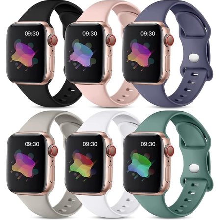 6-pakning med kompatible Apple Watch-reimer 40mm 38mm 44mm, myke silikonreimer for kvinner og menn, vanntett sportsreim, erstatningsreim for 