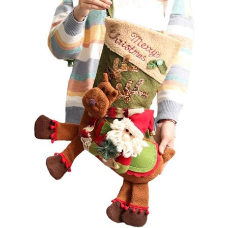 Myk plysj julestrømpe med reinsdyr- og nisse-mønster - 58 cm - Perfekt for familiens juledekorasjon