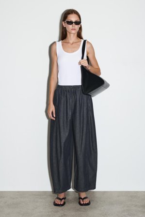 COS Women's Barrel Leg Denim Drawstring Trousers in Blue