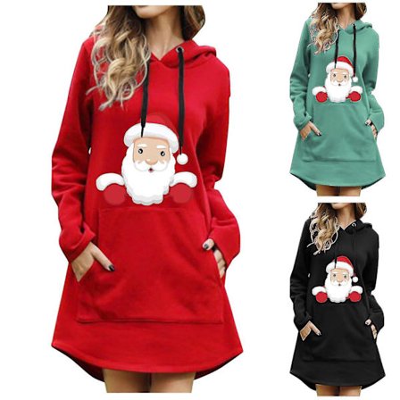 Printed Hooded Long Sleeve Women's Sweatshirt Dress Damhoodie