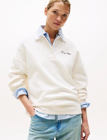 Tommy Hilfiger Script Pique Rugby Swtshrt - White - XS