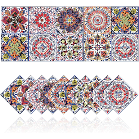 Retro Flise Klistermærker Badeværelse Køkken Vægflise Klistermærker DIY Vandtæt Olietæt PVC Selvklæbende Dekoration Marokko Stil Rød Boheme Stil (