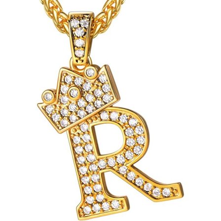 Krona Initial A-Z Halsband, Iced Out Letter Hänge med 22-24 Tums Kedja, Män Kvinnor Bling Hip Hop Alfabet Namn Smycken Present Big In