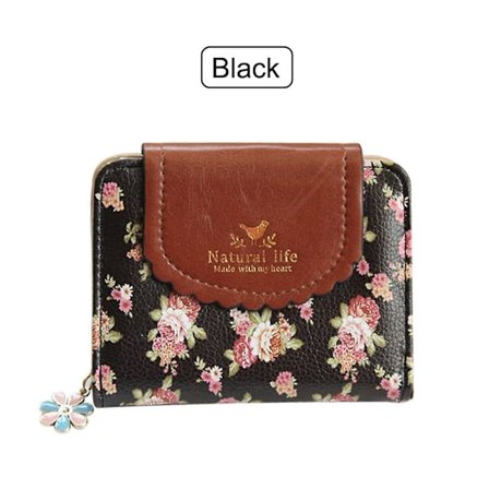 Dam plånbok med blommor (svart),
