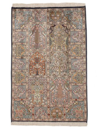 Tapete Oriental Kashmir Pura Seda 79X119 Castanho/Preto (Seda, Índia)